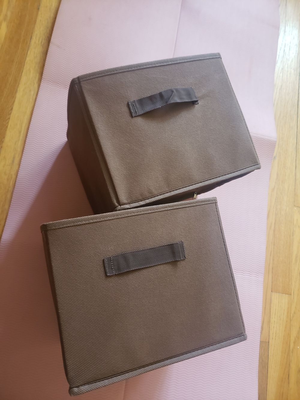 Brown Fabric Storage Bins Foldable Cube Organizers Set of 2 Closet Shelves
